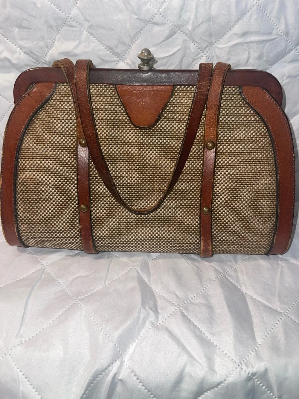 Vintage John Romaine Pocketbook purse Dr. Bag Tweed and Leather